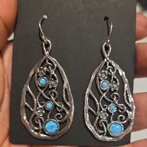 Sterling Silver and Opal Dangle Earrings